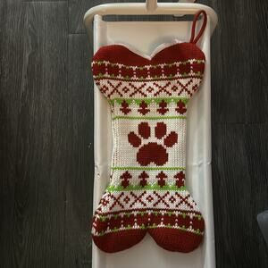 Bone Shaped Dog Paw Print Knit Christmas Stocking Large Holiday Home Decor Gift